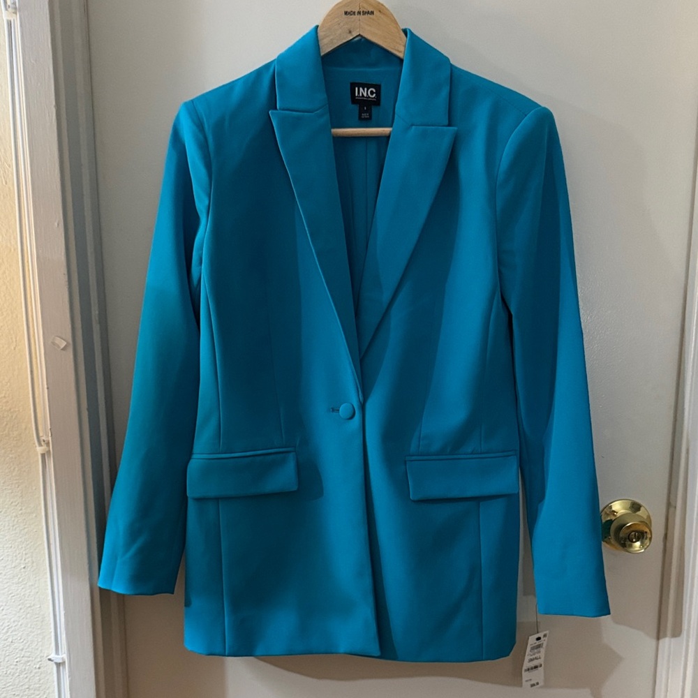 INC International Concepts Bright Teal Single-Button Blazer Small